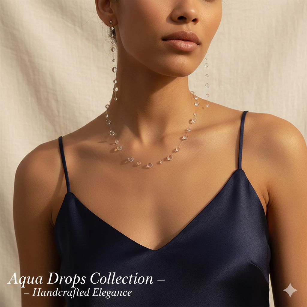 "Crystal Dew" Artisan Resin Jewelry Set | Elegant Water Drop Necklace & Raindrop Earrings for Women