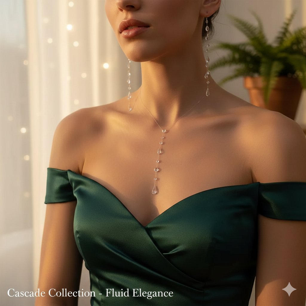 "Crystal Dew" Artisan Resin Jewelry Set | Elegant Water Drop Necklace & Raindrop Earrings for Women