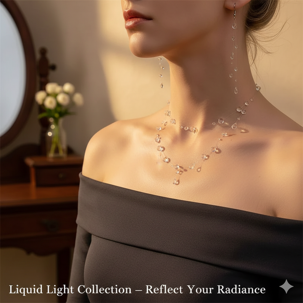 "Crystal Dew" Artisan Resin Jewelry Set | Elegant Water Drop Necklace & Raindrop Earrings for Women