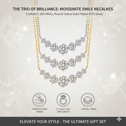 D Color VVS1 Moissanite Smile Necklace for Women - Genuine S925 Sterling Silver Curved Diamond Pendant - Sparkling Lab-Created Diamond Jewelry - Elegant Gift for Her