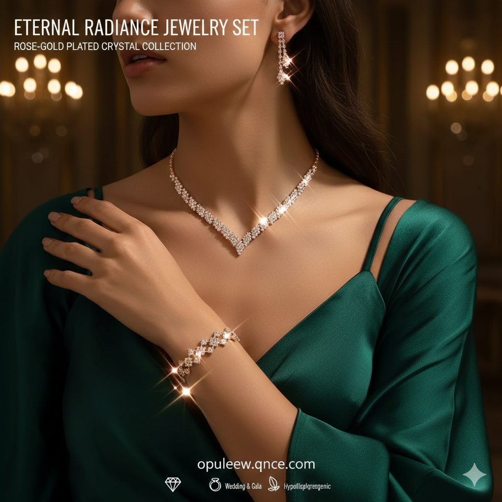 Elegant Sparkling Rhinestone Wedding Jewelry Set for Brides | Silver-Plated Geometric Necklace & Earrings Set for Bridesmaids, Prom & Formal Parties