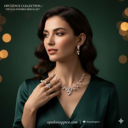 Elegant Sparkling Rhinestone Wedding Jewelry Set for Brides | Silver-Plated Geometric Necklace & Earrings Set for Bridesmaids, Prom & Formal Parties