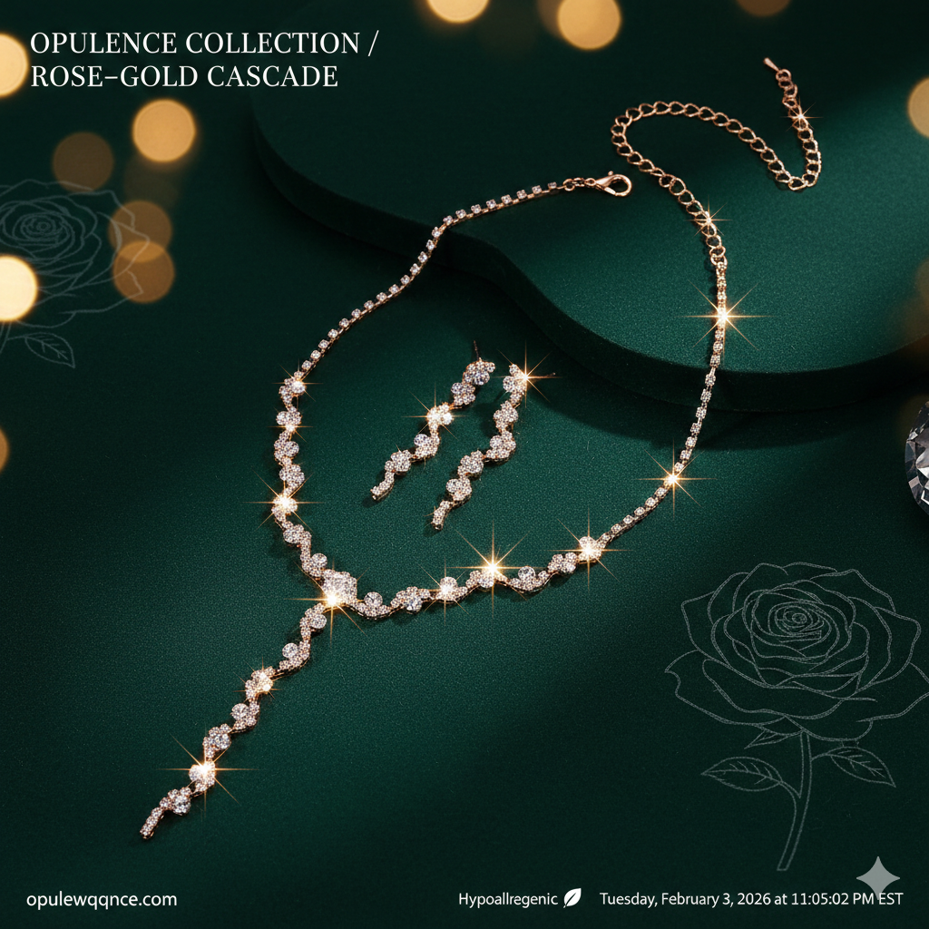 Elegant Sparkling Rhinestone Wedding Jewelry Set for Brides | Silver-Plated Geometric Necklace & Earrings Set for Bridesmaids, Prom & Formal Parties