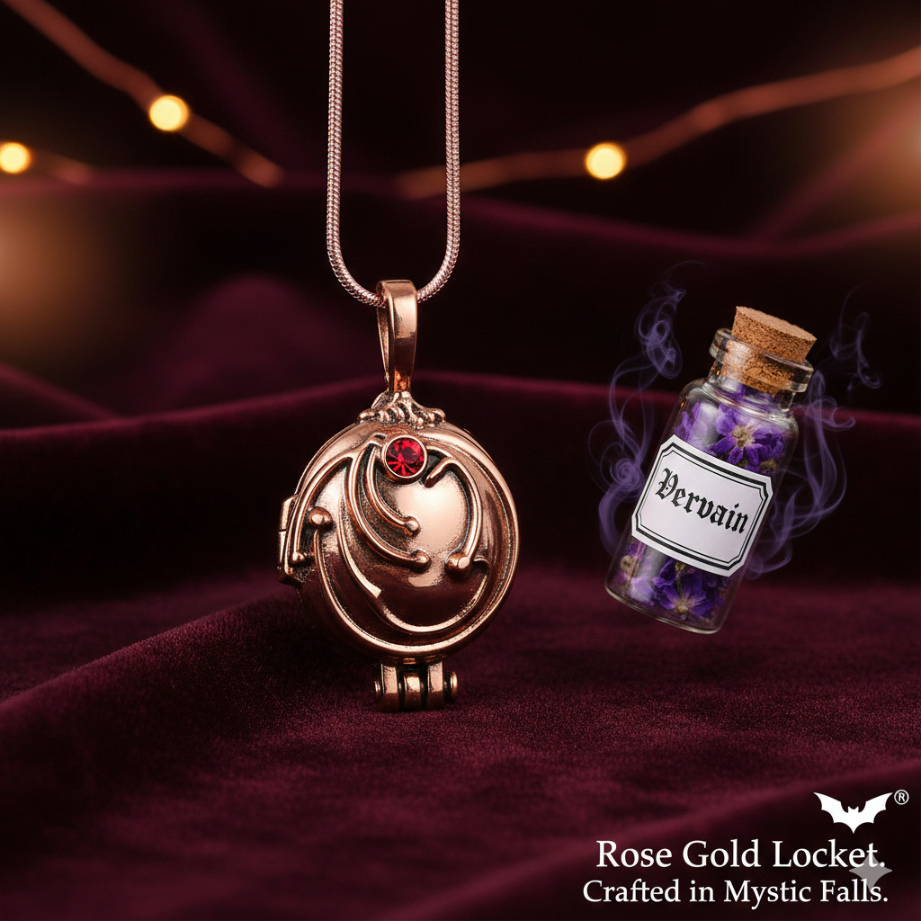 Gothic Romantic Heart Locket Necklace - Elena Gilbert Inspired Vervain Pendant - Unique Christmas & Anniversary Gift for Her