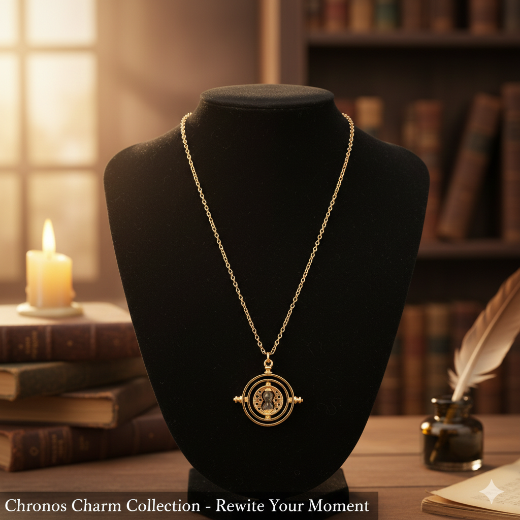 Retro Rotating Hourglass Necklace - 360° Spinning Time Converter Prop for Magic Fans & Cosplay Gift