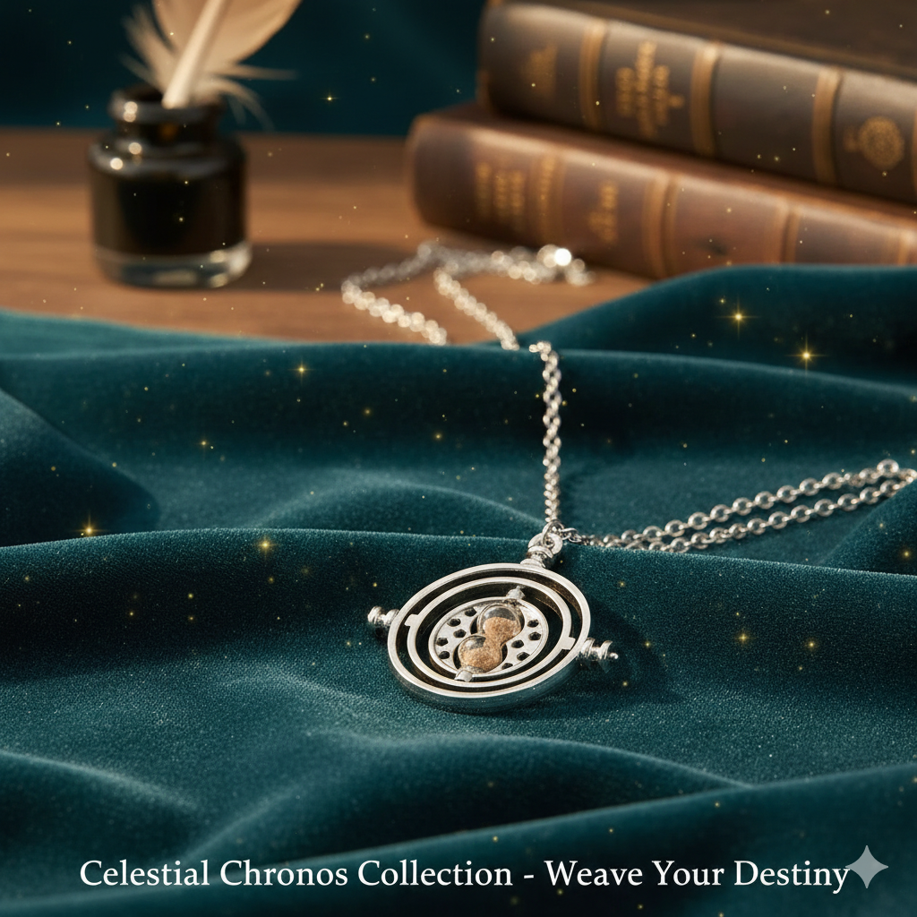Retro Rotating Hourglass Necklace - 360° Spinning Time Converter Prop for Magic Fans & Cosplay Gift