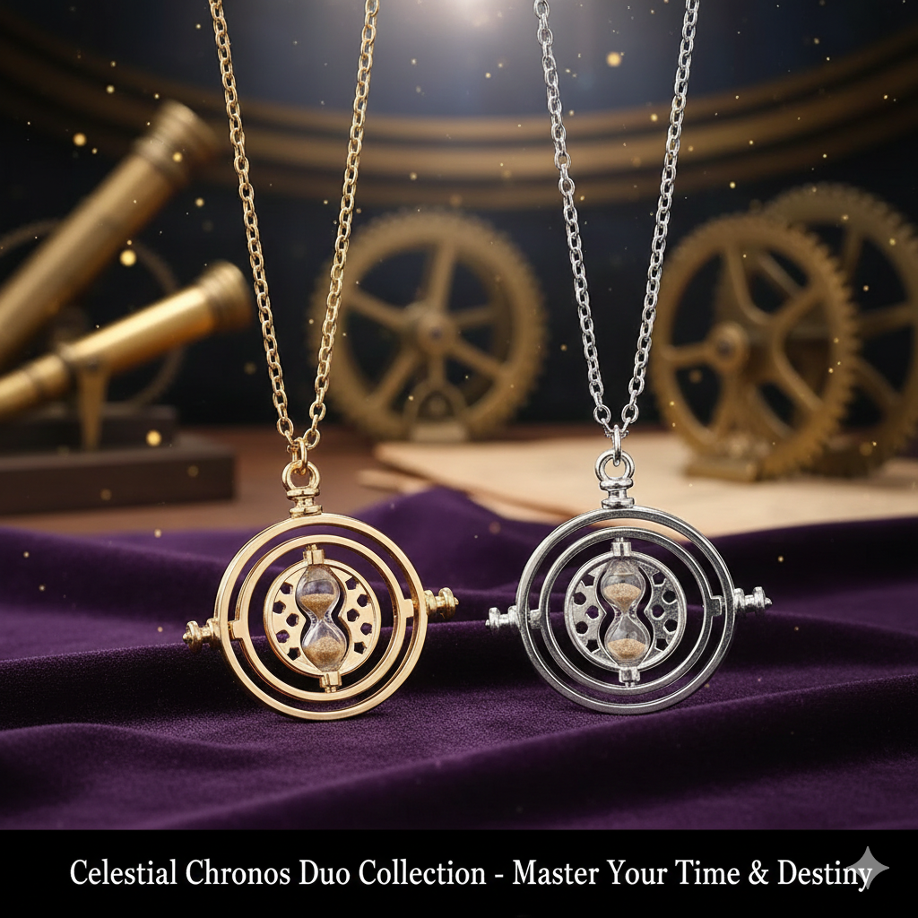 Retro Rotating Hourglass Necklace - 360° Spinning Time Converter Prop for Magic Fans & Cosplay Gift